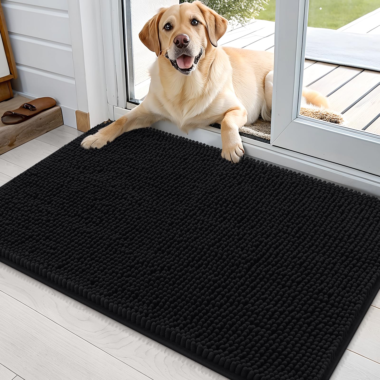 OLANLY dog door mat traps muddy paws at the entrance.