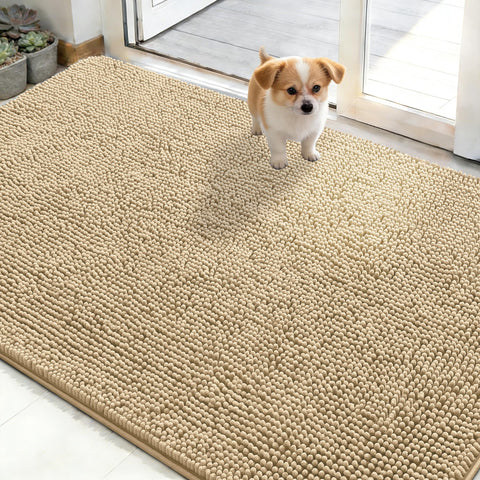 OLANLY dog door mat with muddy paws at the entry, captures moisture and dirt