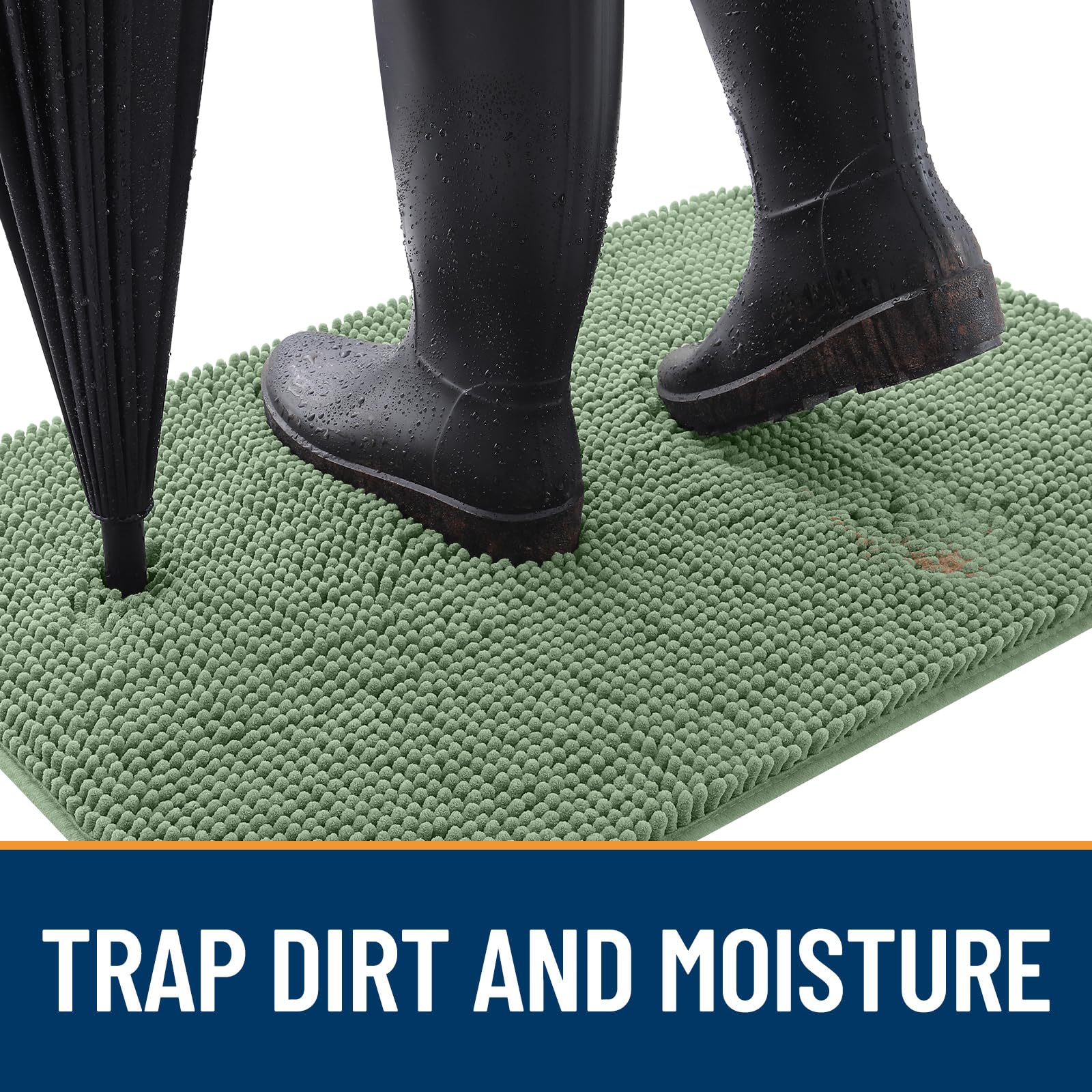 Muddy paws stay outside as the mat traps grit with soft chenille.