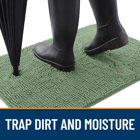 Muddy paws stay outside as the mat traps grit with soft chenille.