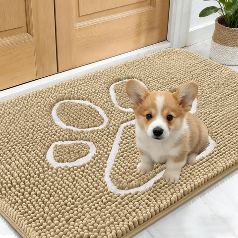 OLANLY dog door mat with paw print design absorbs moisture at the entry