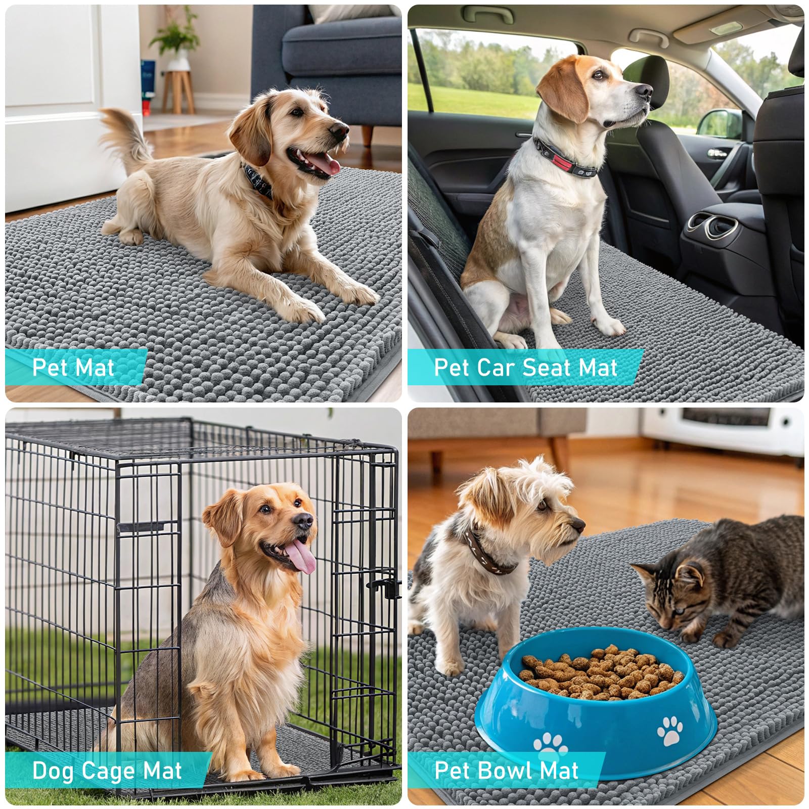 OLANLY mat works under food and water bowls to contain spills.