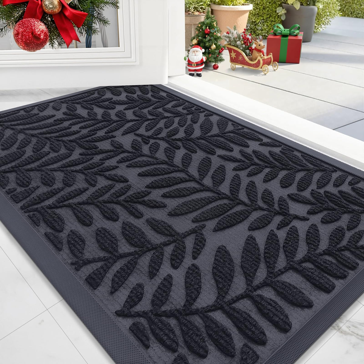 OLANLY door mat at entrance in black, 29.5x17, enhances curb appeal.