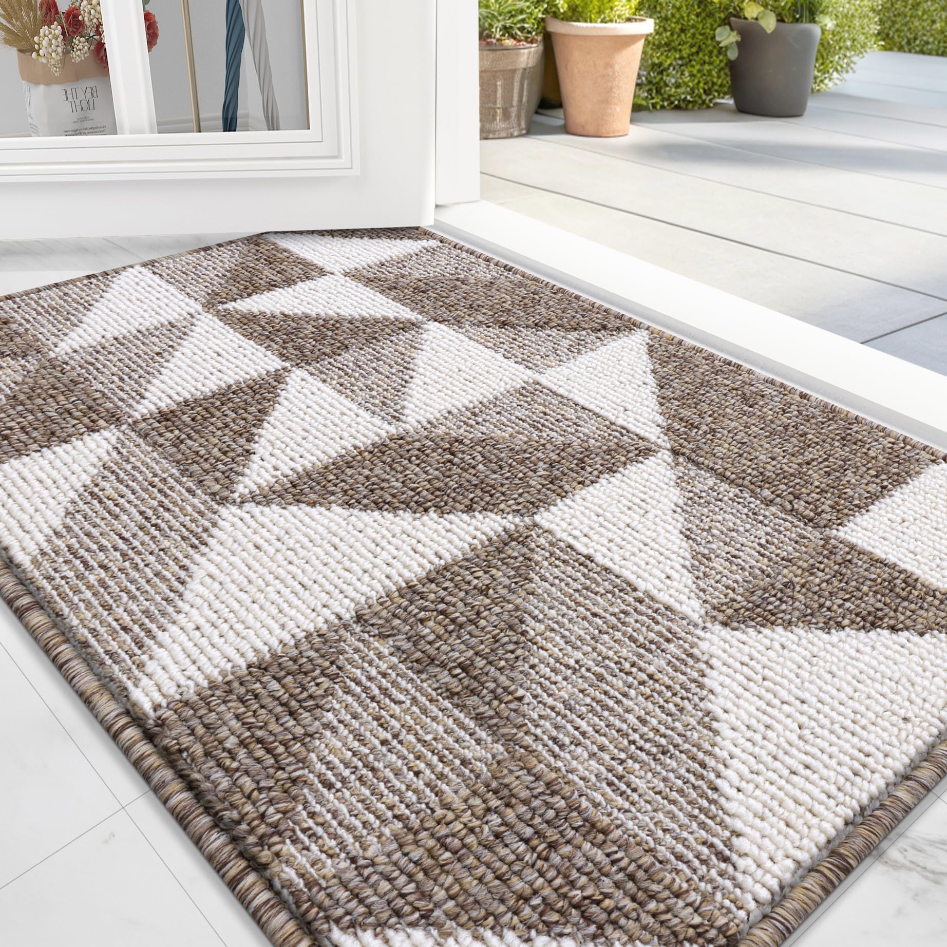 OLANLY door mat geometry pattern enhances entry aesthetics while trapping dirt