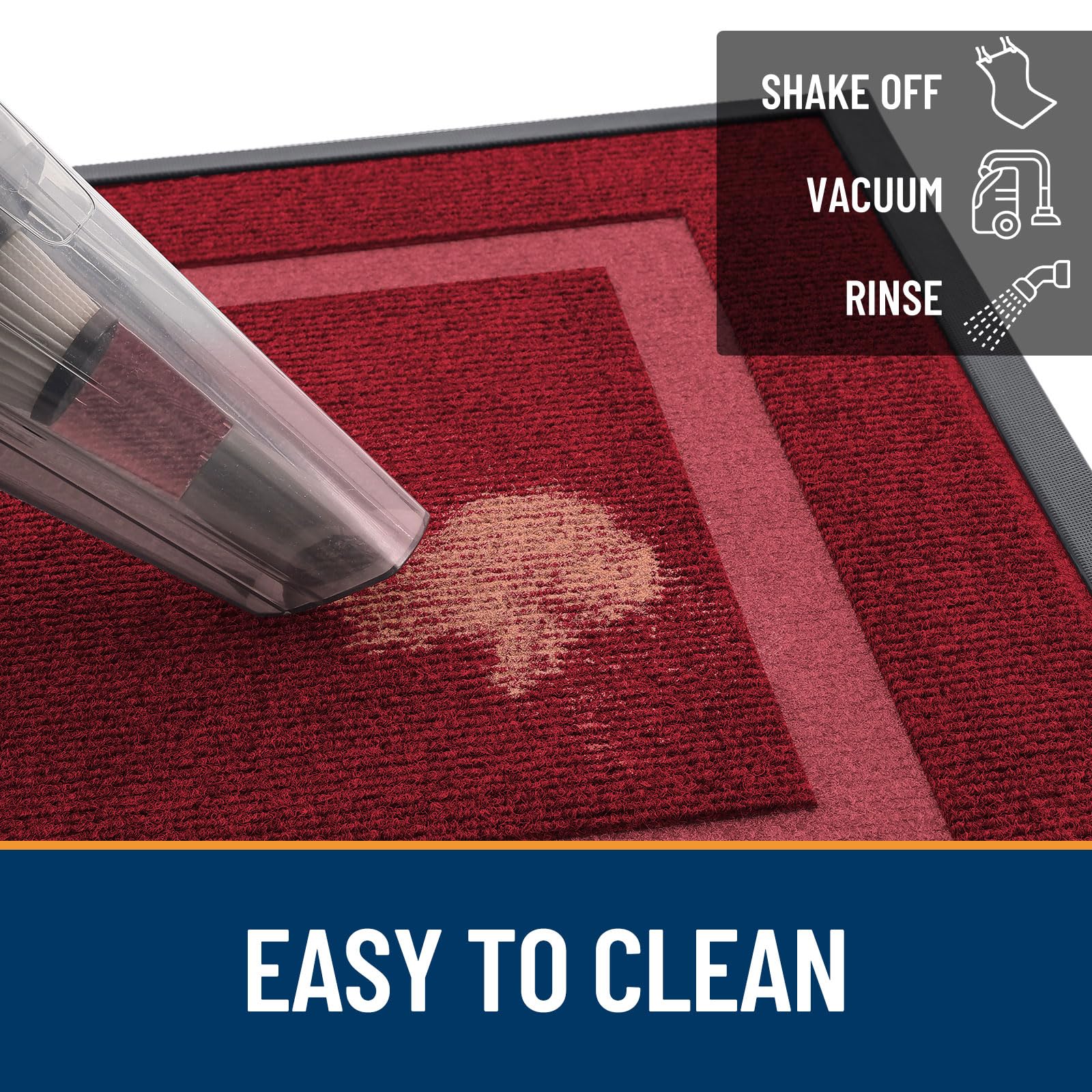 OLANLY easy-clean mat works with vacuum or hose rinse.