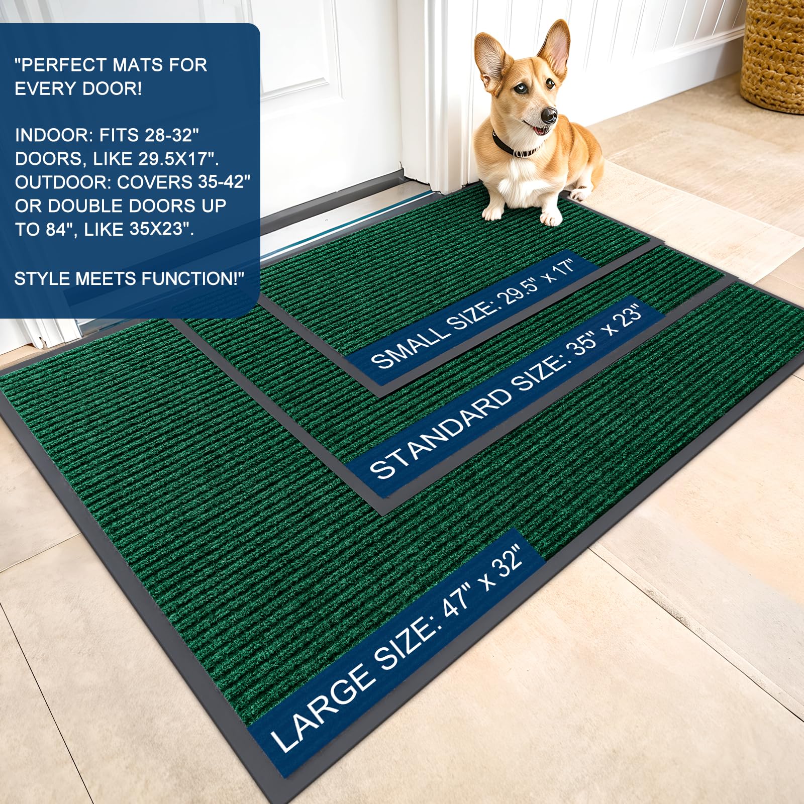 OLANLY entrance mat absorbs moisture and traps dirt at the threshold.