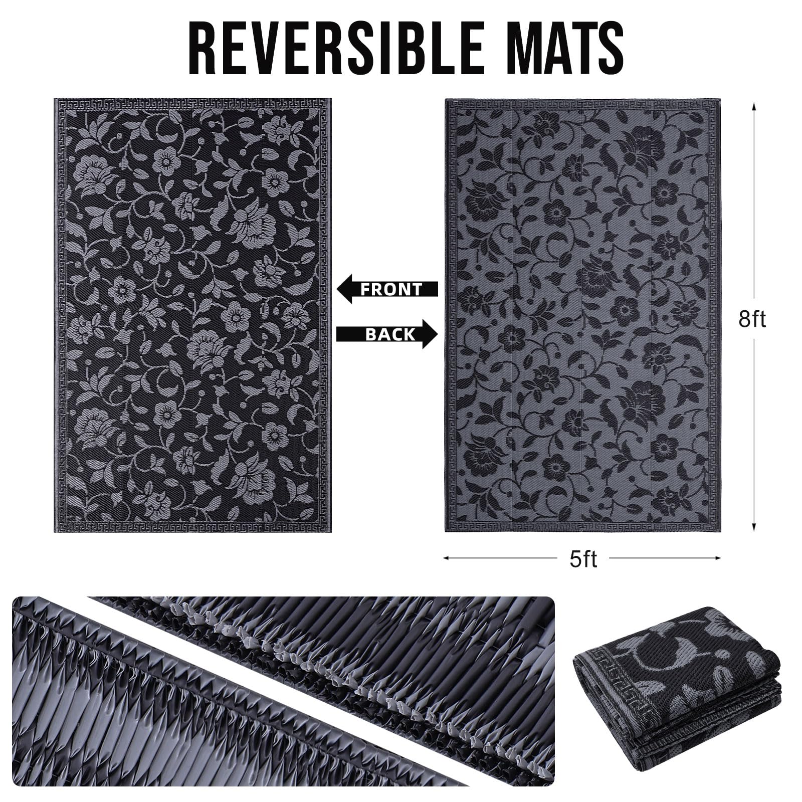 OLANLY flower-pattern reversible rug adds style and versatility to any outdoor space.