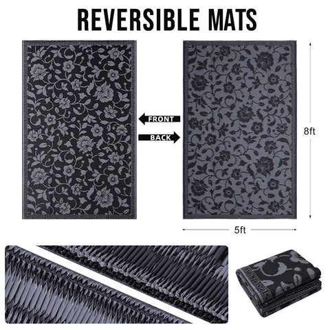 OLANLY flower-pattern reversible rug adds style and versatility to any outdoor space.