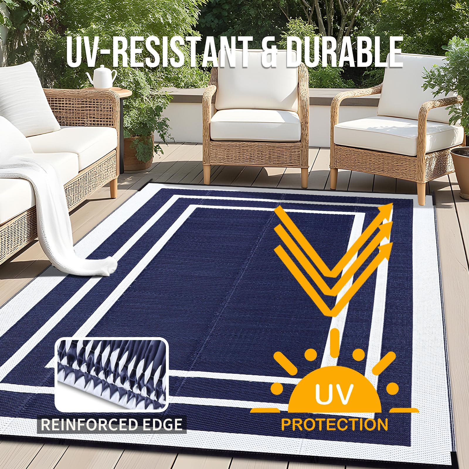 OLANLY foldable outdoor rug is portable for picnics and events.