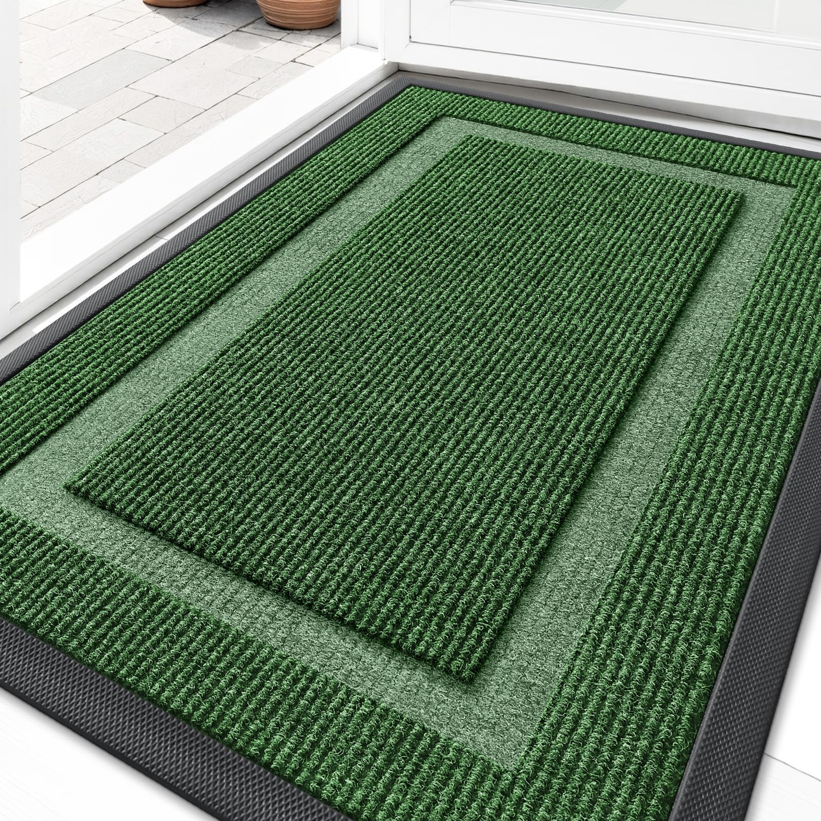 OLANLY front door mat 29-5x17 green captures dirt and moisture at the entry.