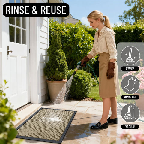OLANLY beige diamond pattern adds subtle style to entryway