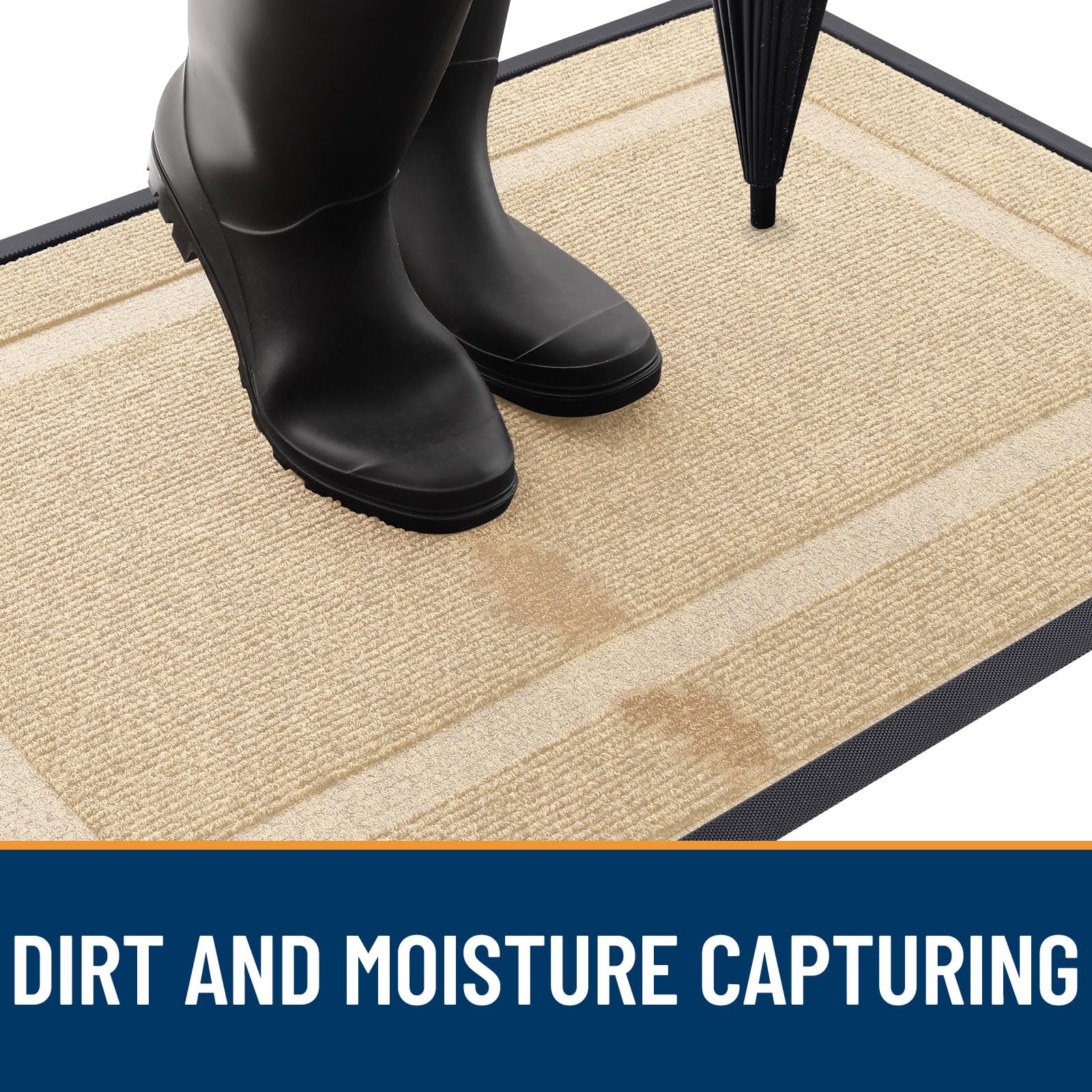 OLANLY beige low-profile mat fits beneath most doors.