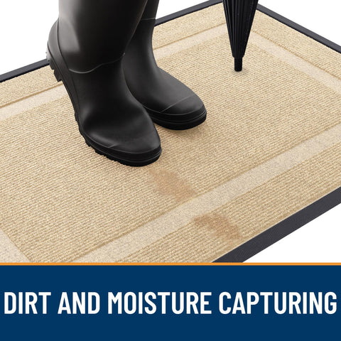 OLANLY beige low-profile mat fits beneath most doors.