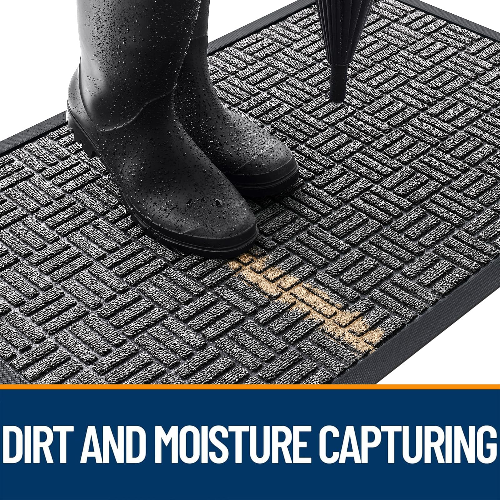 OLANLY front door mat beveled edge prevents water pooling in wet weather