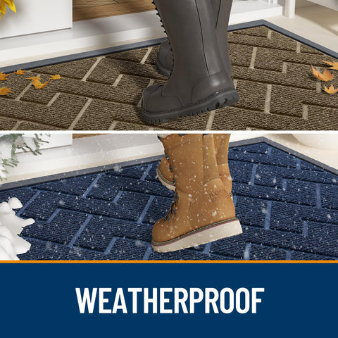 OLANLY mat in black herringbone brick resists weather and fading