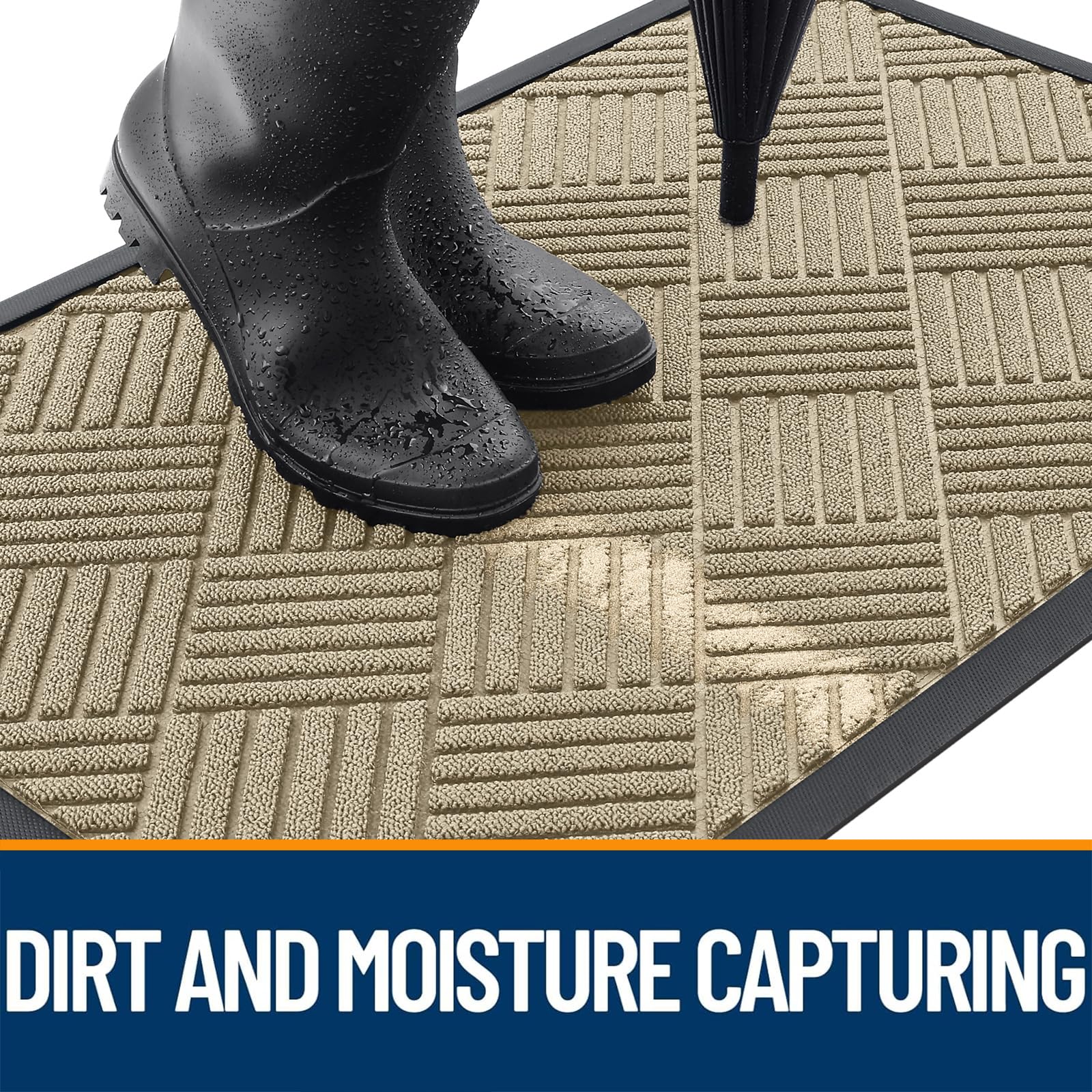 OLANLY mat features deep grooves and raised edge for moisture control