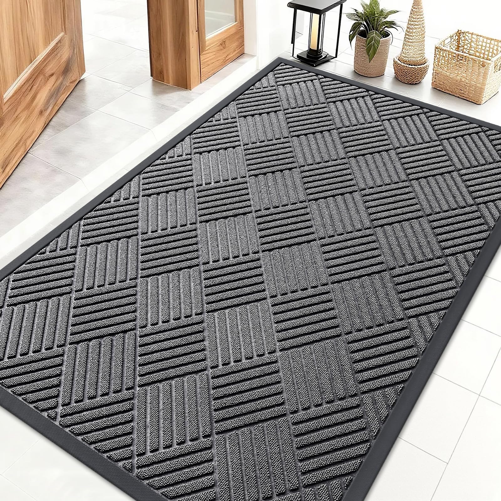 OLANLY front door mat with diamond texture for a stylish, durable entrance