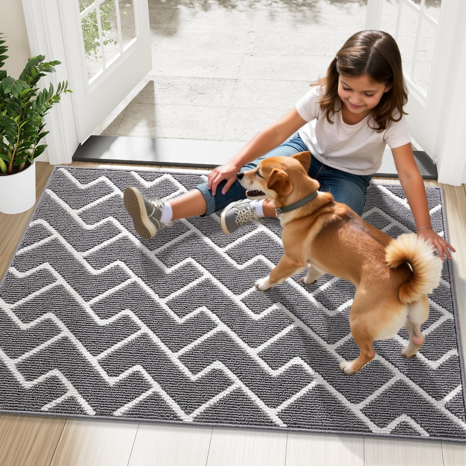 OLANLY front door mat uses durable material for everyday wear.