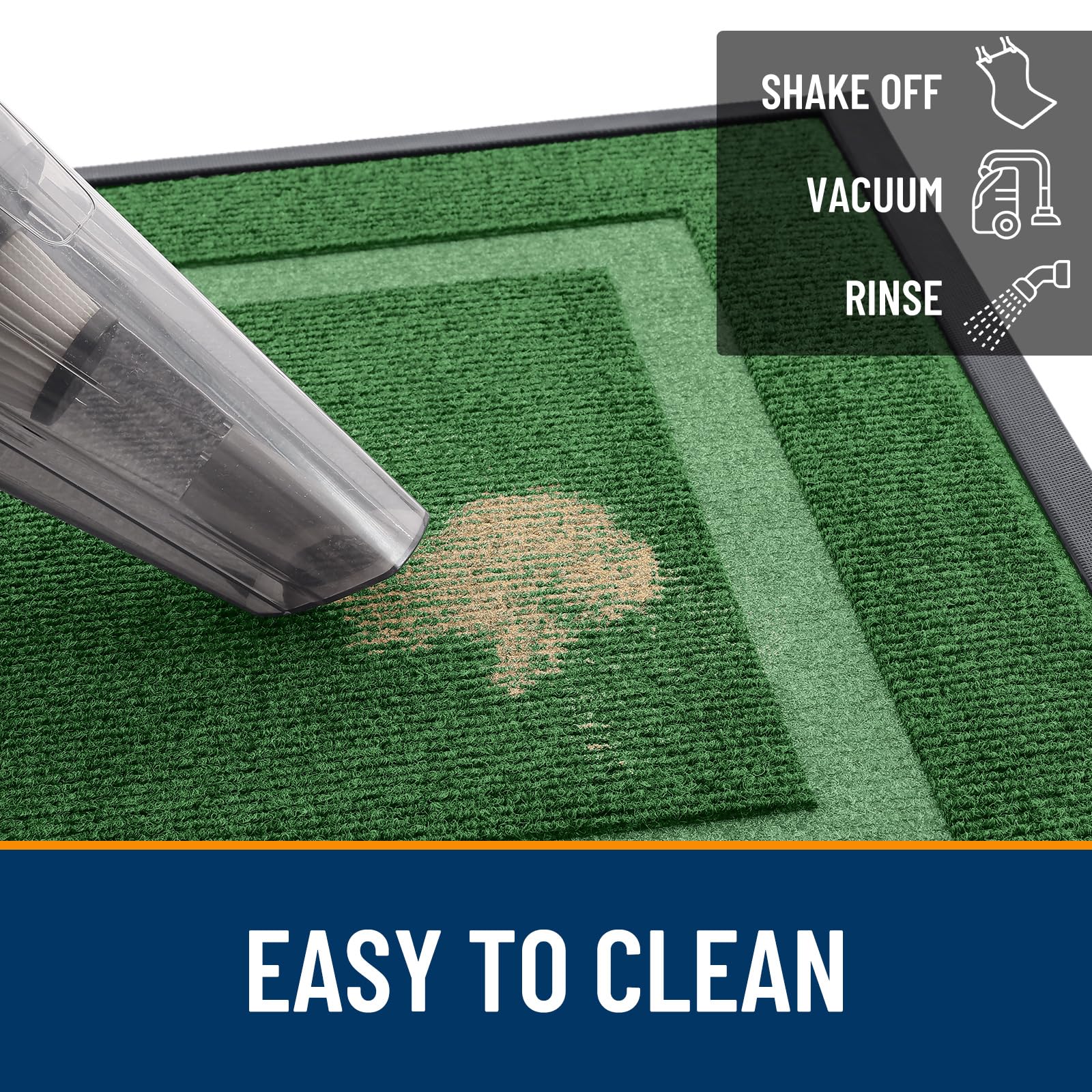 OLANLY front door mat easy to clean with vacuum, broom, or hose.