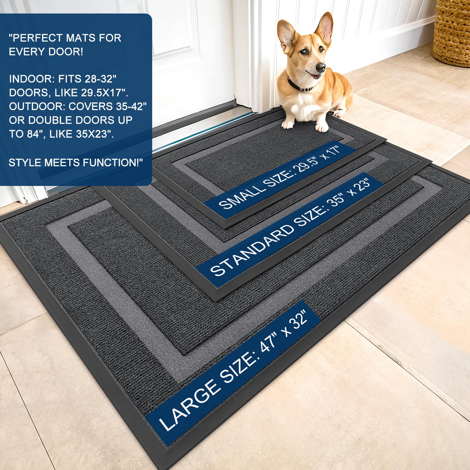 OLANLY front door mat gray rubber backing adds durability.