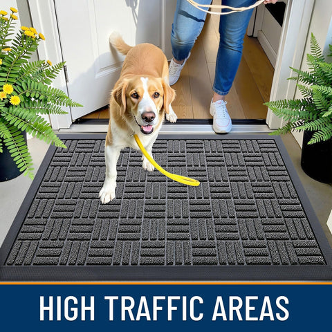 OLANLY front door mat in grey tone complements entryways.