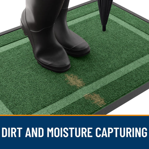 OLANLY front door mat heavy-duty rubber backing supports long-term outdoor durability.