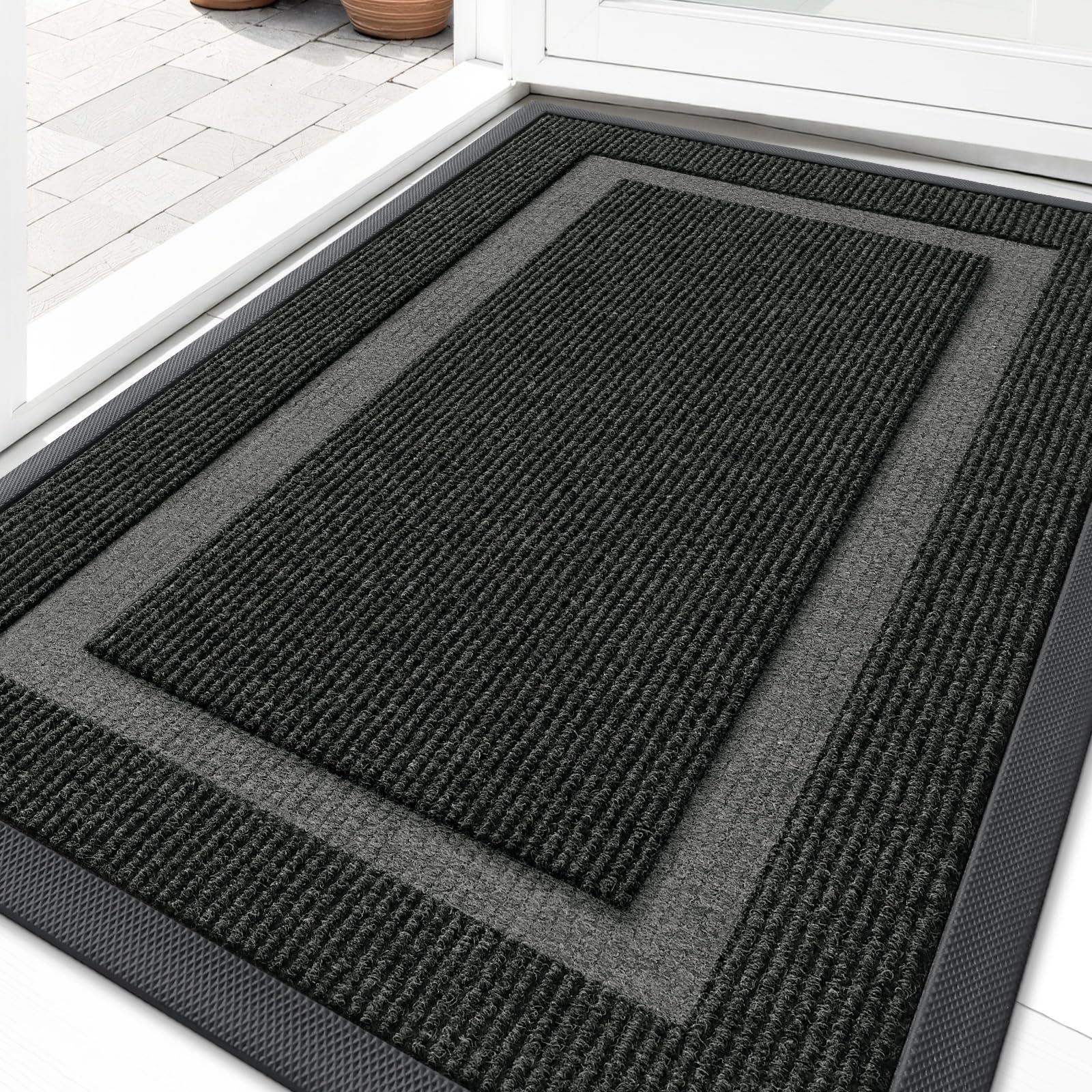 OLANLY front door mat with low-profile backing for smooth door passage