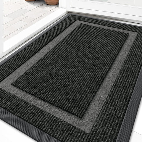 OLANLY front door mat with low-profile backing for smooth door passage
