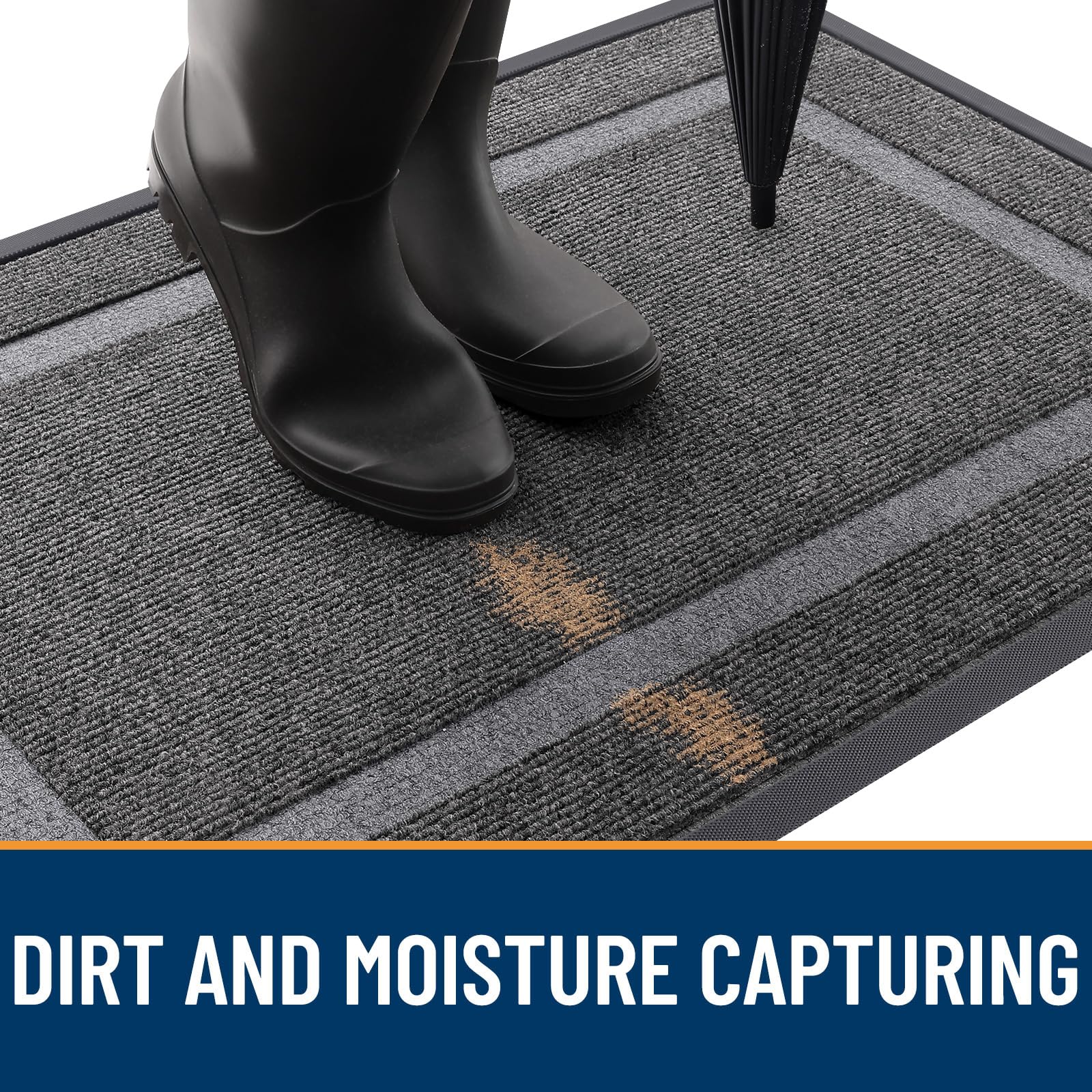 OLANLY mat's low-profile design fits under most doors.
