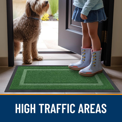 OLANLY front door mat minimalist green design complements any entryway.