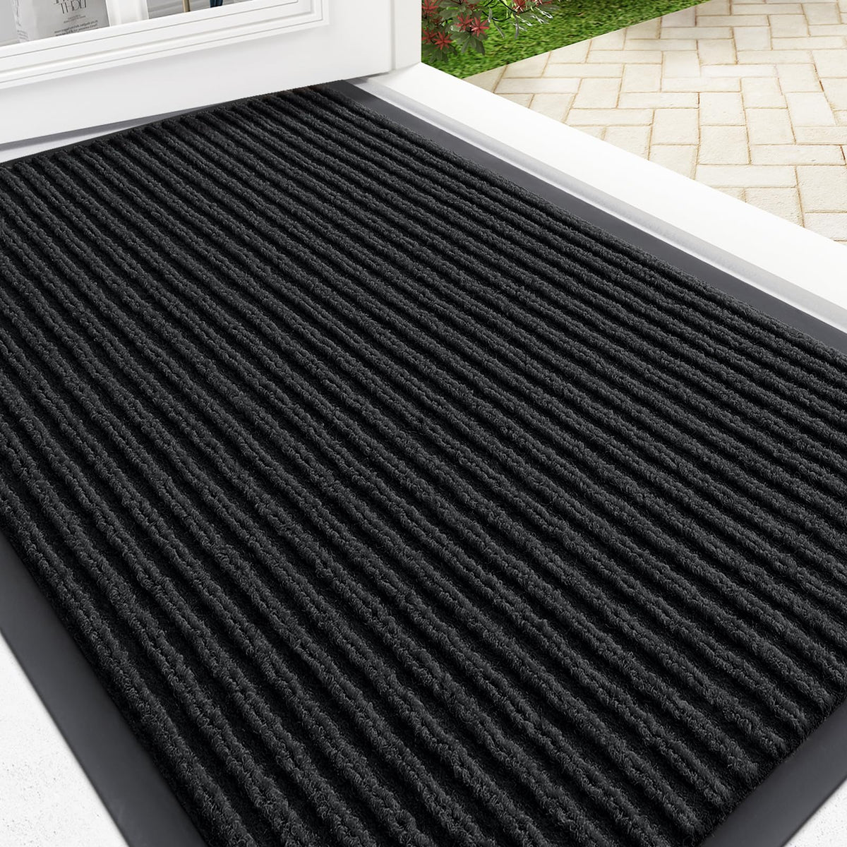 OLANLY front door mat features a modern stripe pattern for stylish entry and dirt trapping.