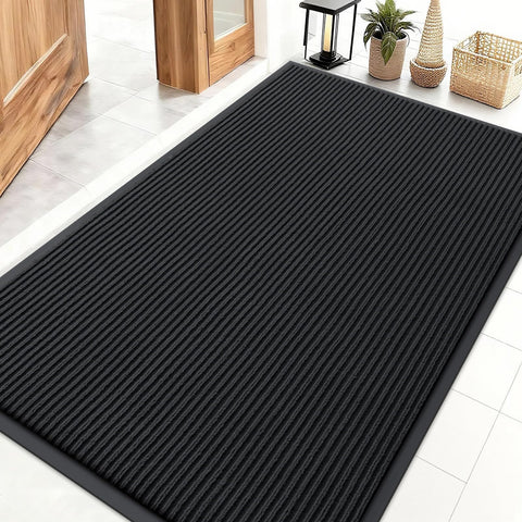 OLANLY front door mat with modern stripe pattern enhances entryway and resists weather.