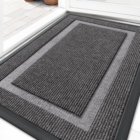OLANLY front door mat with natural rubber backing traps dirt at the entry.