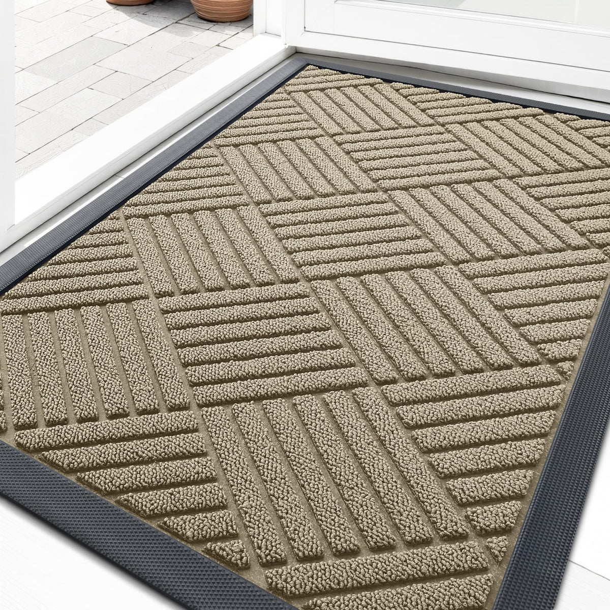 OLANLY front door mat with natural rubber backing prevents slipping