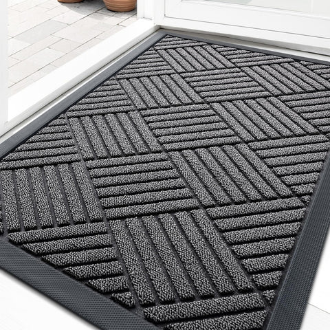 OLANLY front door mat with natural rubber backing provides secure placement and floor protection.