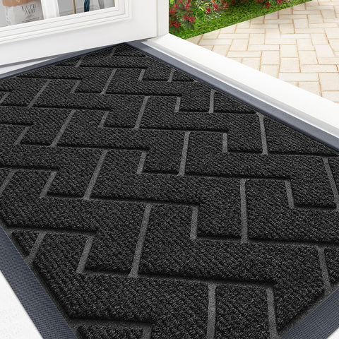 OLANLY front door mat with natural rubber backing for all-weather durability.