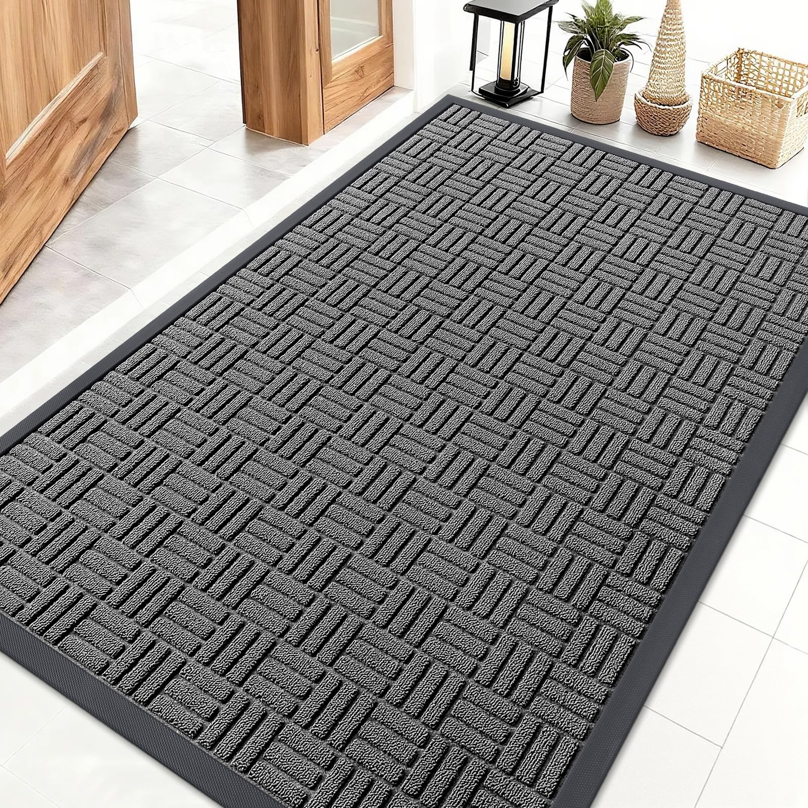 OLANLY front door mat outdoor entrance captures dirt for cleaner floors