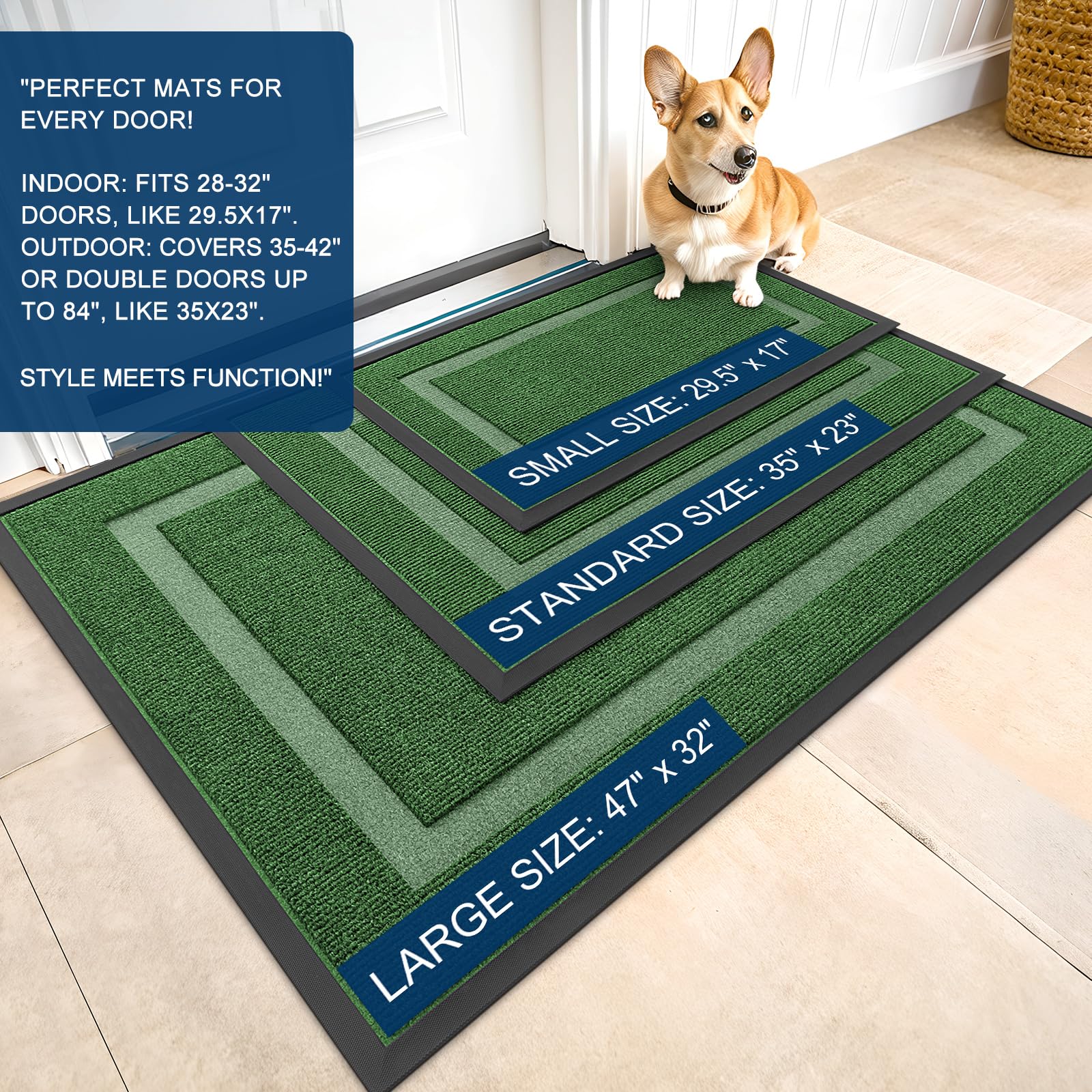 OLANLY front door mat outdoor entryway demonstrates weather resistance and fade protection.