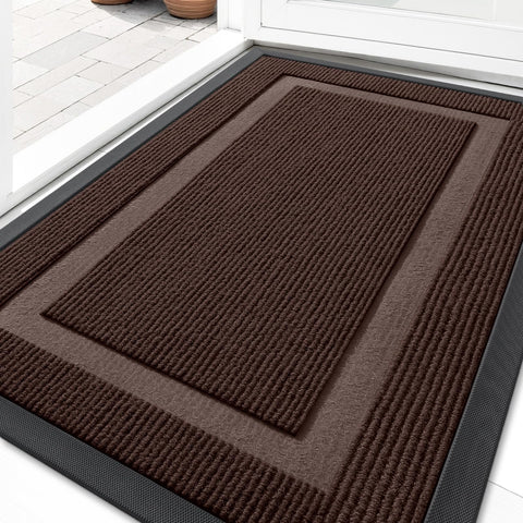OLANLY front door mat with rubber backing reduces wear and keeps entry tidy.