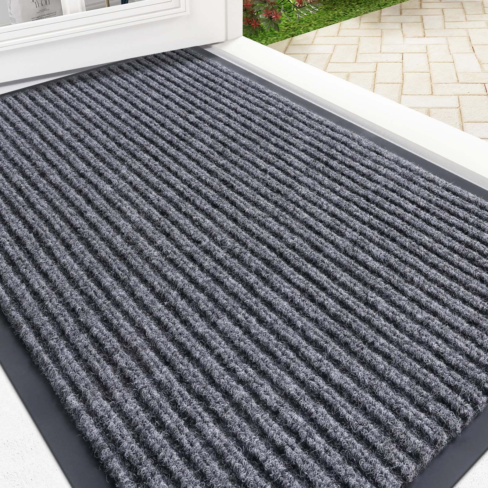 OLANLY front door mat stripe pattern traps dirt at the entry