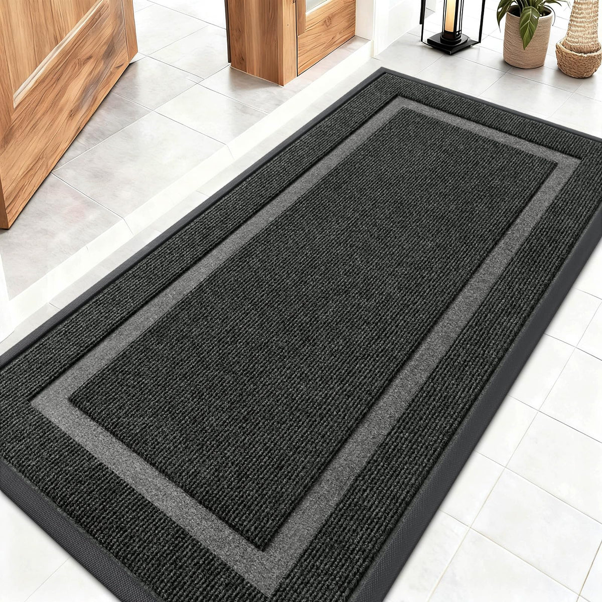 OLANLY Front Door Mat under-door slim profile captures dirt without jamming doors