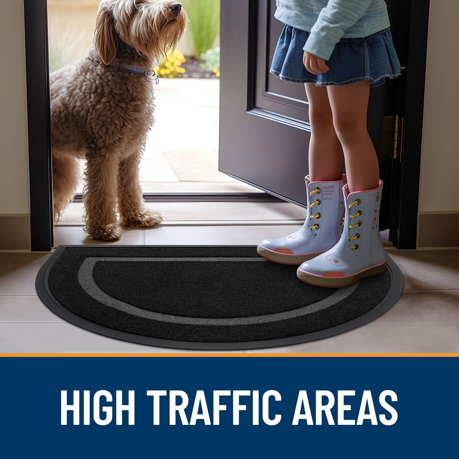 OLANLY Half Circle Doormat in black complements entries while staying sturdy.
