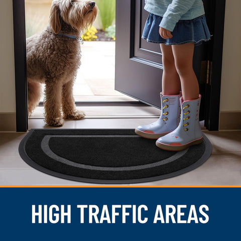 OLANLY Half Circle Doormat in black complements entries while staying sturdy.