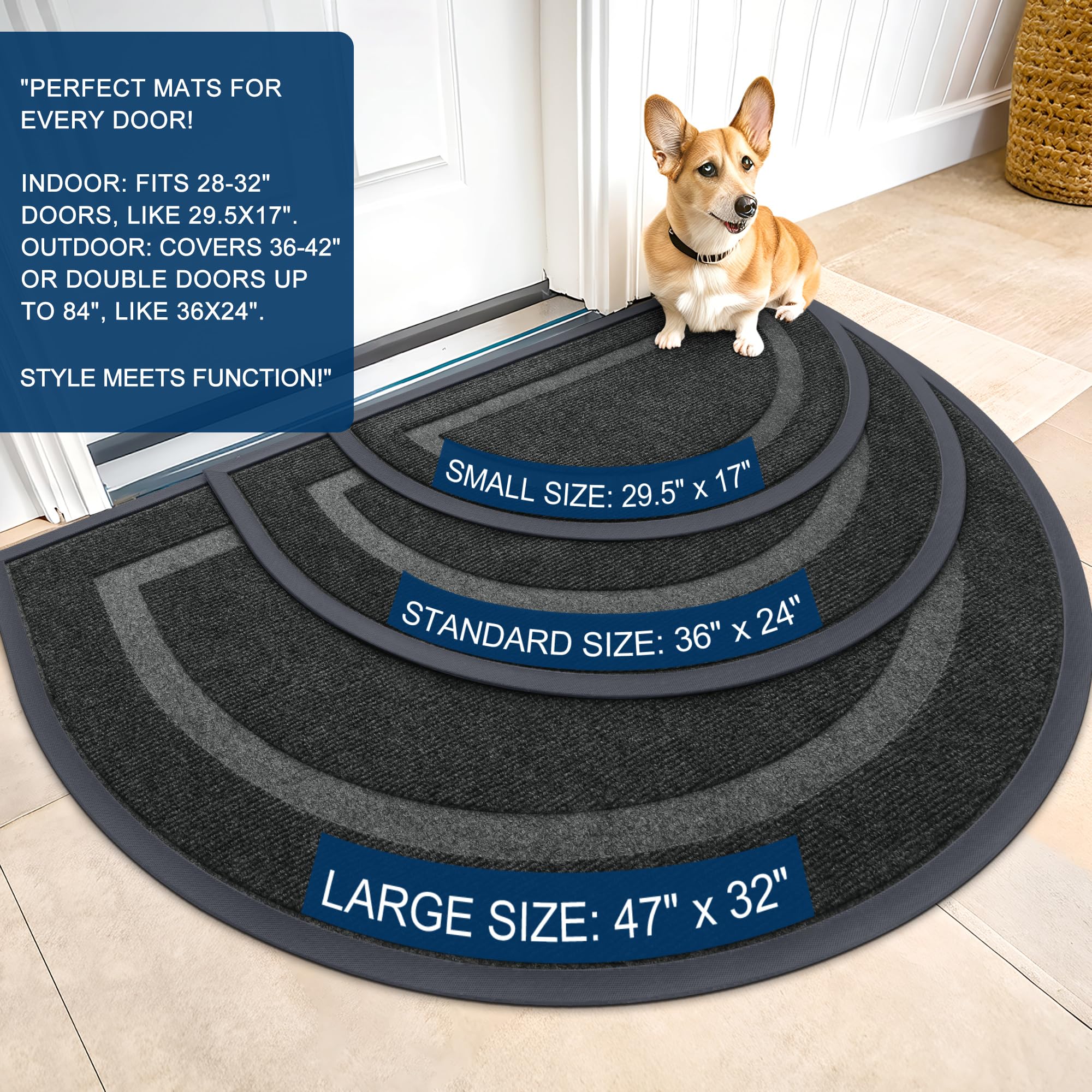 OLANLY Half Circle Doormat natural rubber backing provides durability and less odor.