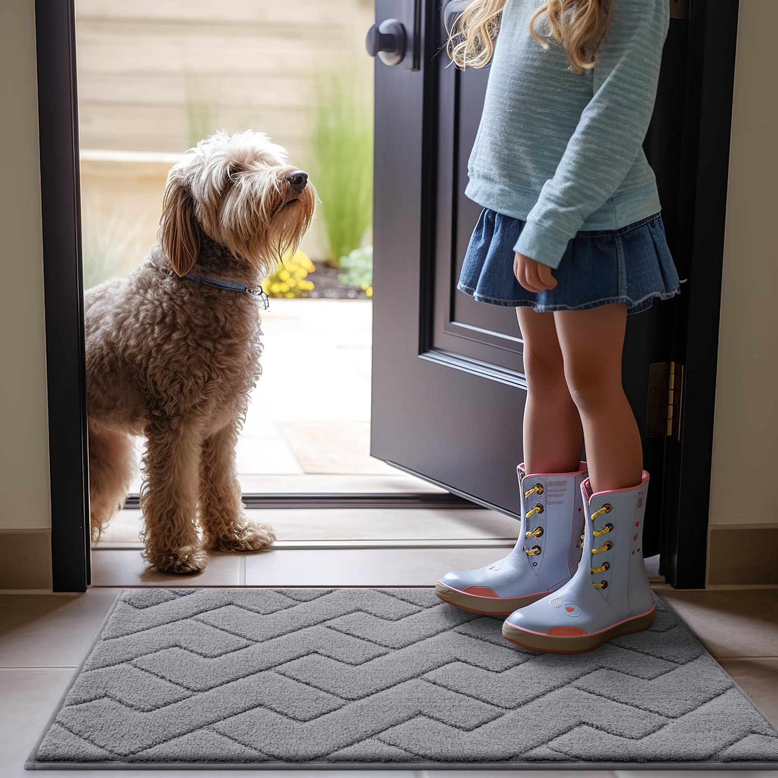 OLANLY doormat shows non-slip backing for safe entry on clean, dry floors