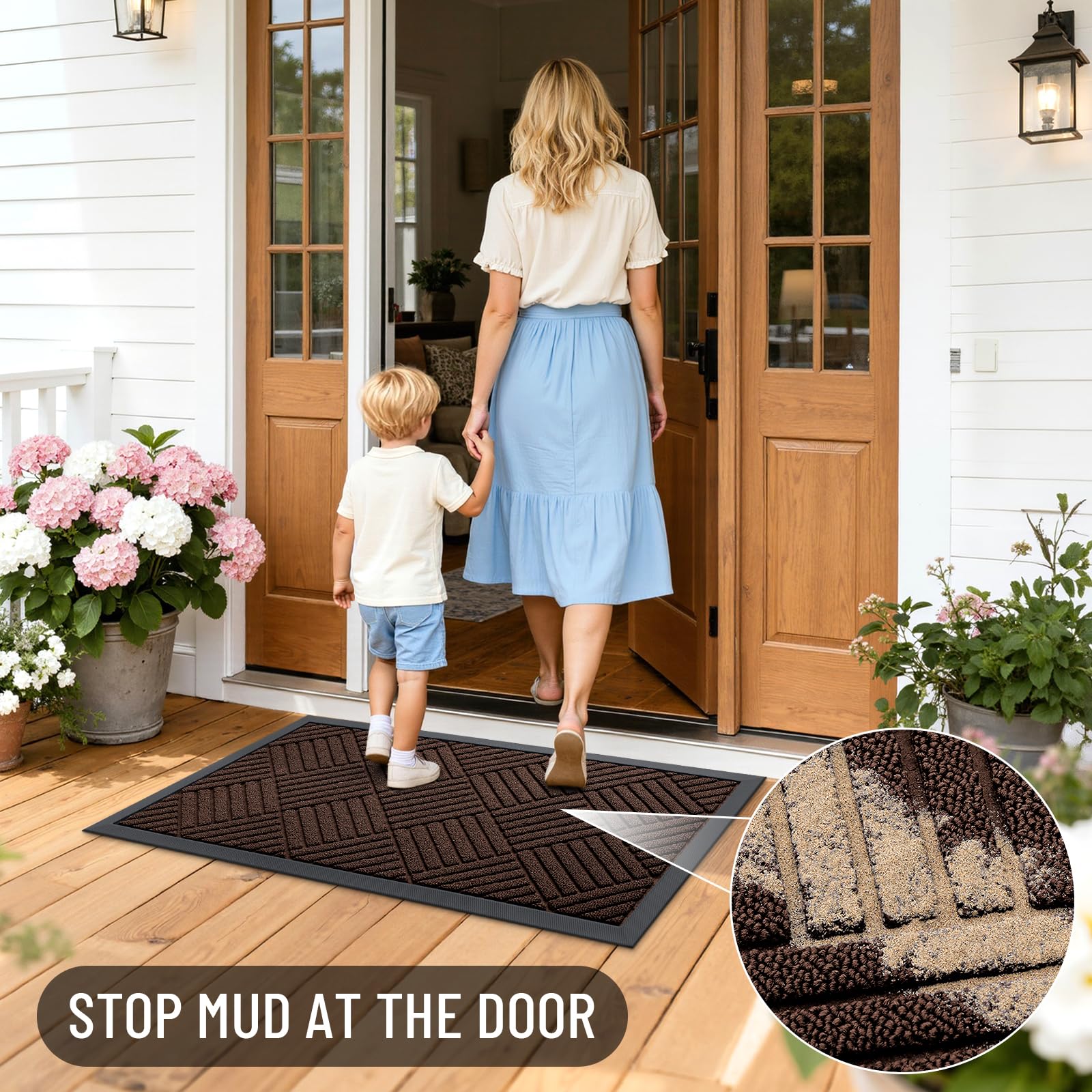 OLANLY indoor outdoor mat versatile for entryways, patios, and garages.