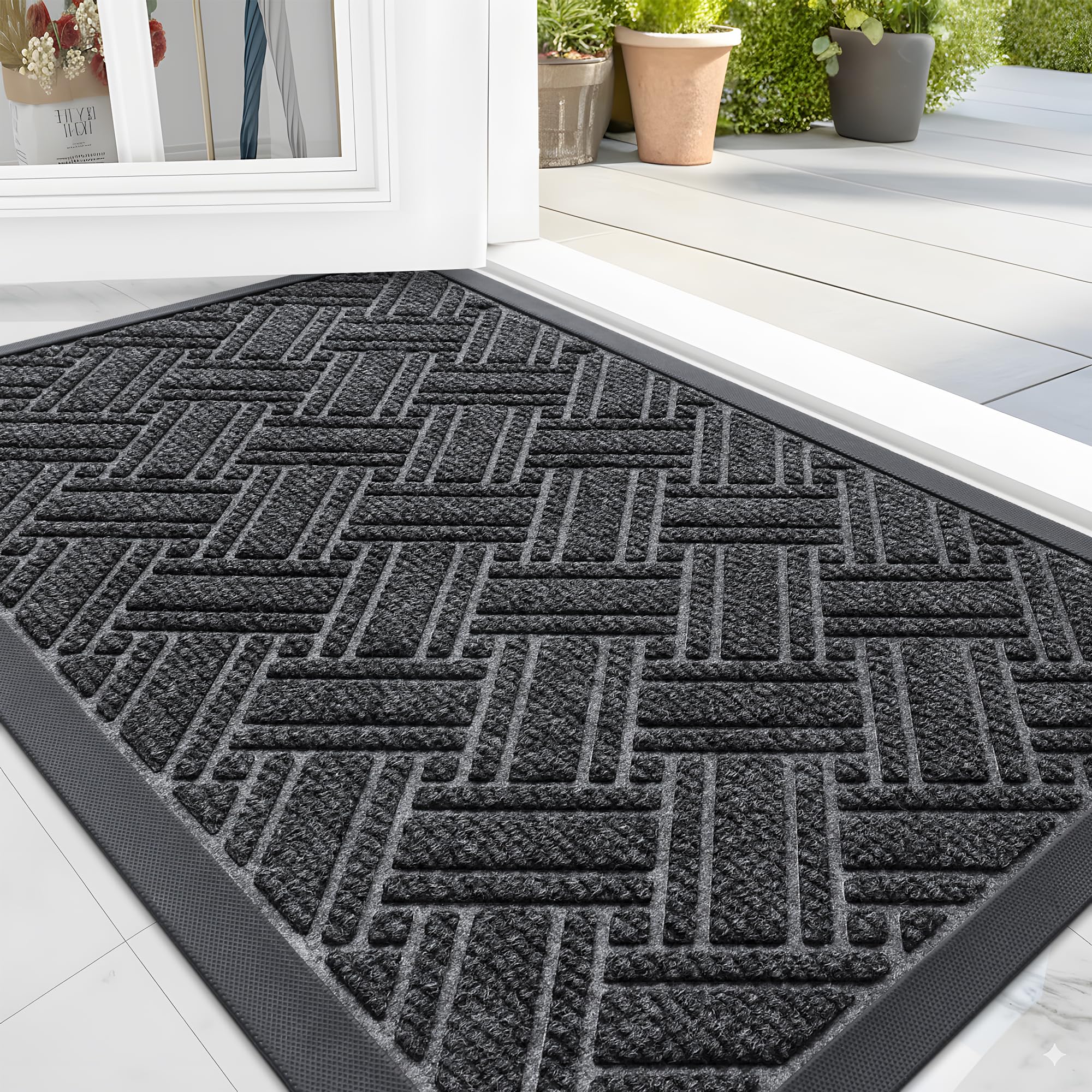 OLANLY Indoor Outdoor Mat at the front door traps dirt and moisture for a cleaner entry.