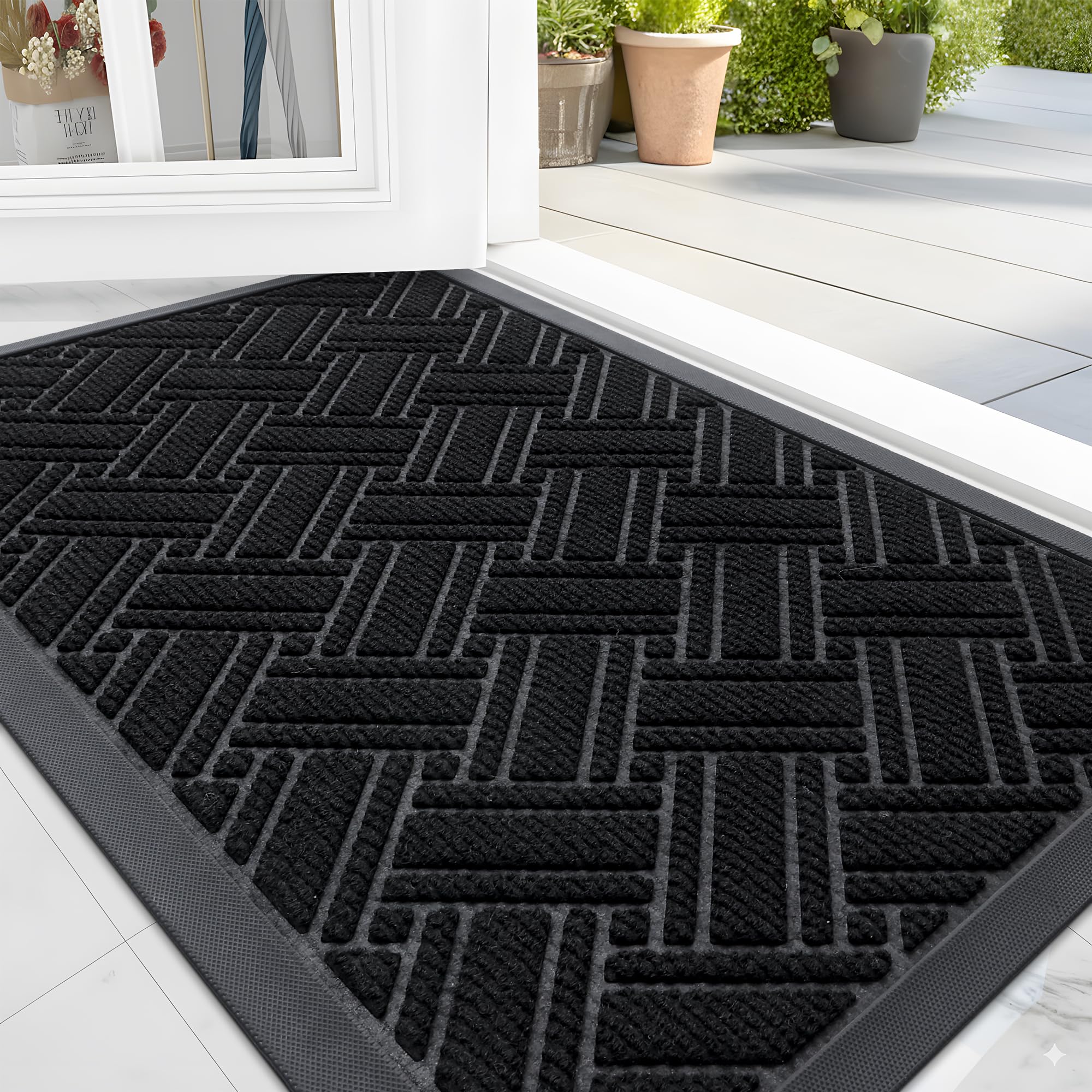 OLANLY Indoor Outdoor Mat, front view with compact low-profile design for entrances.