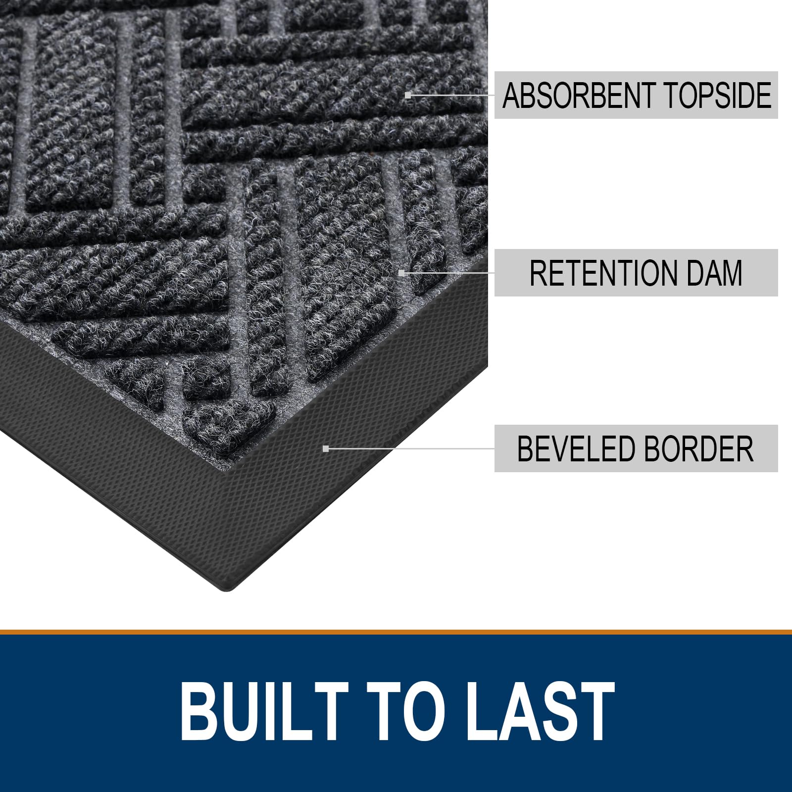 OLANLY Indoor Outdoor Mat withstands snow, rain, mud for durable outdoor use.