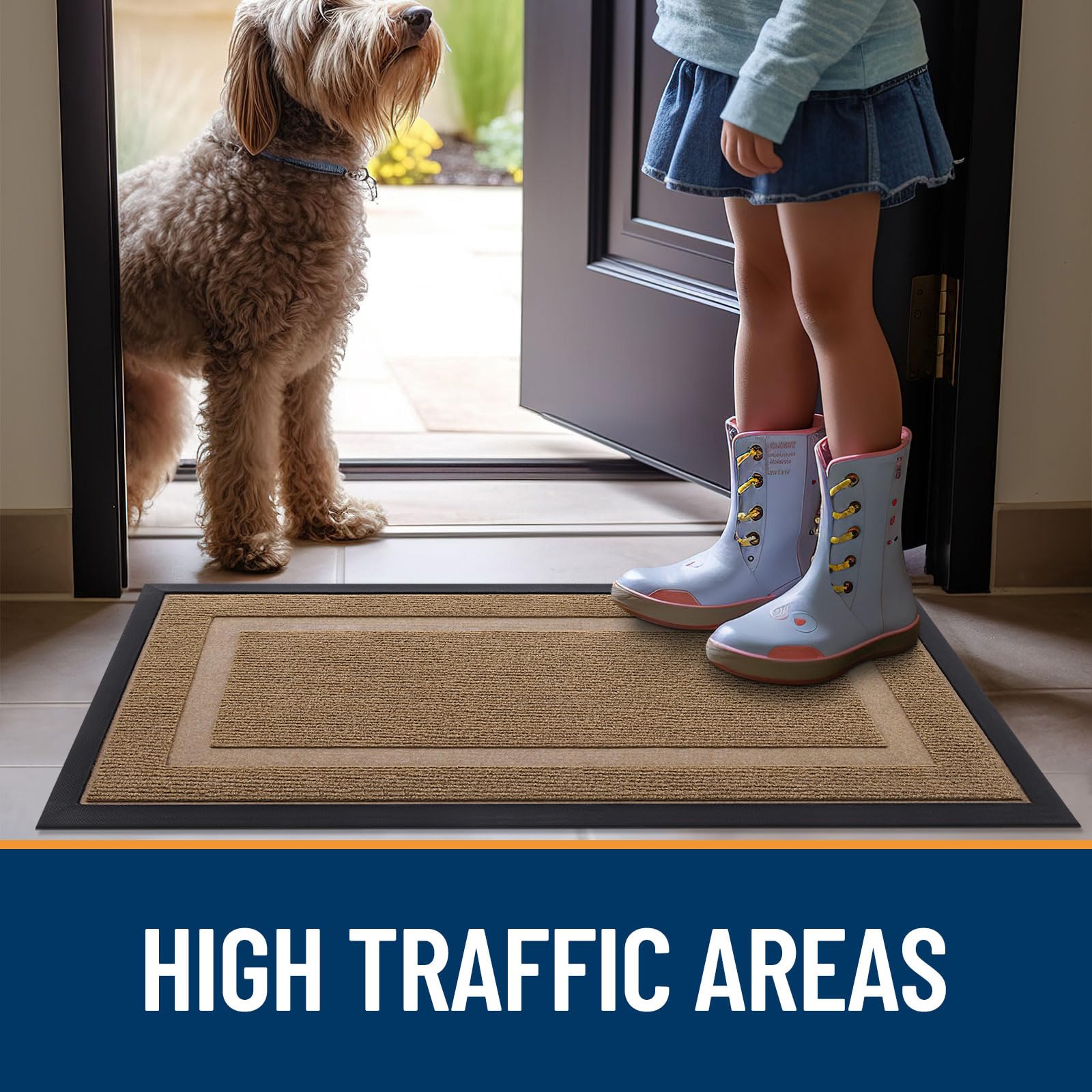 OLANLY front door mat light brown finish enhances porch décor
